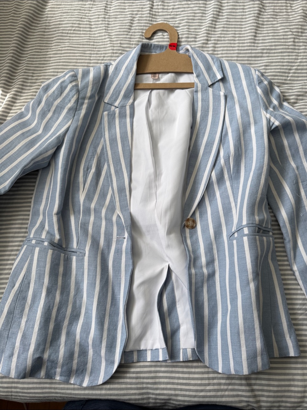 Light Blue and White Striped Blazer